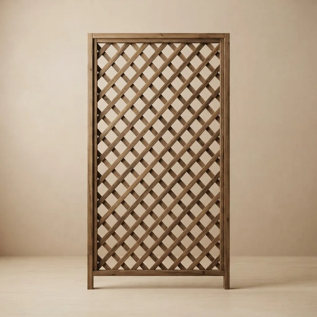 Decorative woven mesh garden trellis with diamond lattice pattern