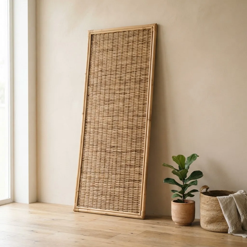Handmade wicker privacy screen panel with tight weave